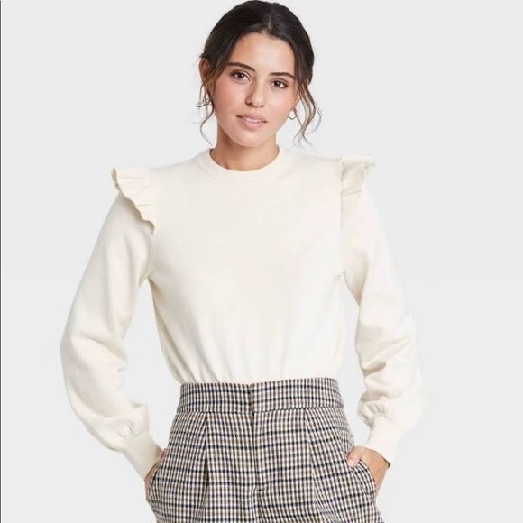 Who What Wear Sweaters - WHO WHAT WEAR Sweater ruffle shoulder NWT cream XL